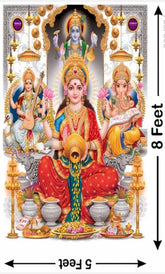 Ganesh/Varalakshmi/Sarasvati Pooja Backdrop, Diwali Pooja Backdrop, Laxmi Backdrop House warming Décor, Traditional Backdrop Cloth For Pooja